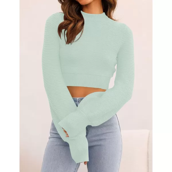 imageZESICA Womens Fall Mock Neck Cropped Sweater 2023 Long Sleeve Soft Ribbed Knit Pullover Jumper TopsLightgreen