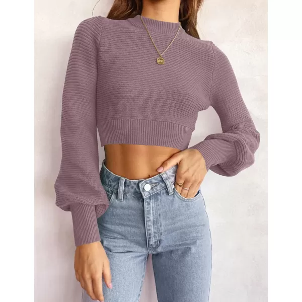 imageZESICA Womens Fall Mock Neck Cropped Sweater 2023 Long Sleeve Soft Ribbed Knit Pullover Jumper TopsPurple