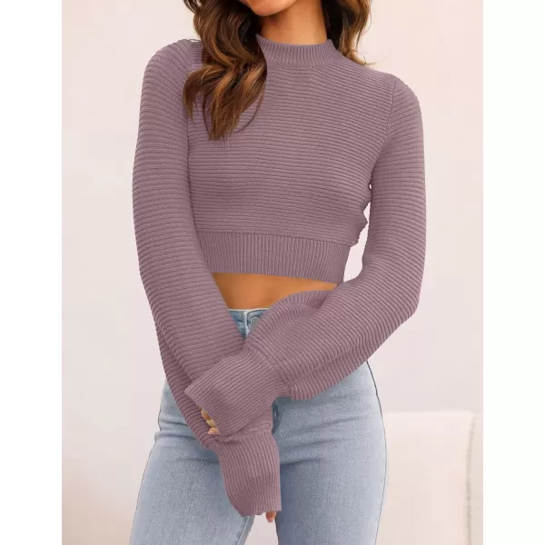 imageZESICA Womens Fall Mock Neck Cropped Sweater 2023 Long Sleeve Soft Ribbed Knit Pullover Jumper TopsPurple