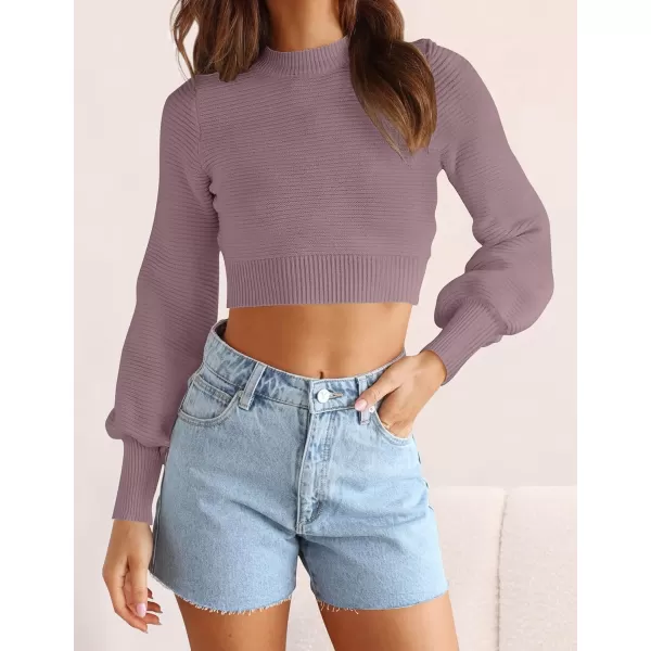 imageZESICA Womens Fall Mock Neck Cropped Sweater 2023 Long Sleeve Soft Ribbed Knit Pullover Jumper TopsPurple