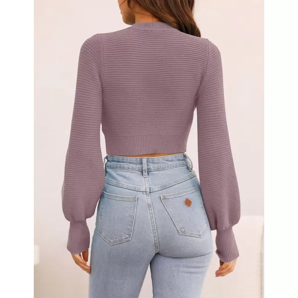 imageZESICA Womens Fall Mock Neck Cropped Sweater 2023 Long Sleeve Soft Ribbed Knit Pullover Jumper TopsPurple