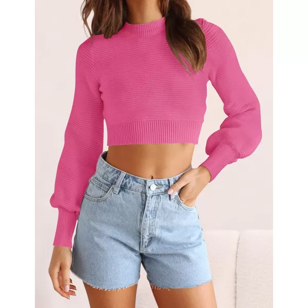 imageZESICA Womens Fall Mock Neck Cropped Sweater 2023 Long Sleeve Soft Ribbed Knit Pullover Jumper TopsRose