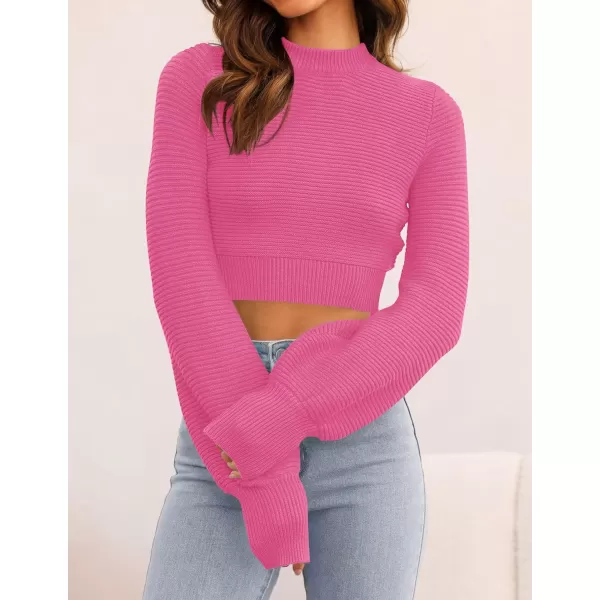 imageZESICA Womens Fall Mock Neck Cropped Sweater 2023 Long Sleeve Soft Ribbed Knit Pullover Jumper TopsRose