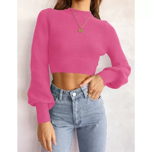 imageZESICA Womens Fall Mock Neck Cropped Sweater 2023 Long Sleeve Soft Ribbed Knit Pullover Jumper TopsRose