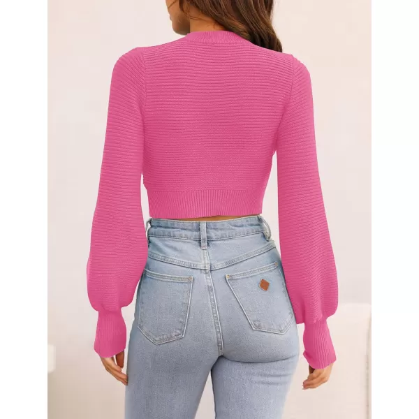 imageZESICA Womens Fall Mock Neck Cropped Sweater 2023 Long Sleeve Soft Ribbed Knit Pullover Jumper TopsRose