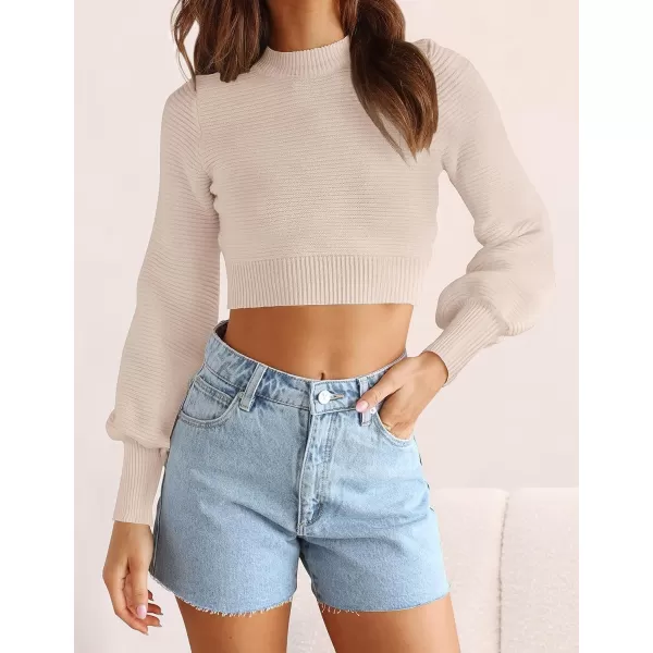 imageZESICA Womens Fall Mock Neck Cropped Sweater 2023 Long Sleeve Soft Ribbed Knit Pullover Jumper TopsSand