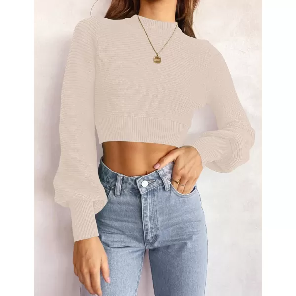 imageZESICA Womens Fall Mock Neck Cropped Sweater 2023 Long Sleeve Soft Ribbed Knit Pullover Jumper TopsSand