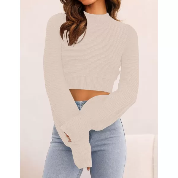imageZESICA Womens Fall Mock Neck Cropped Sweater 2023 Long Sleeve Soft Ribbed Knit Pullover Jumper TopsSand
