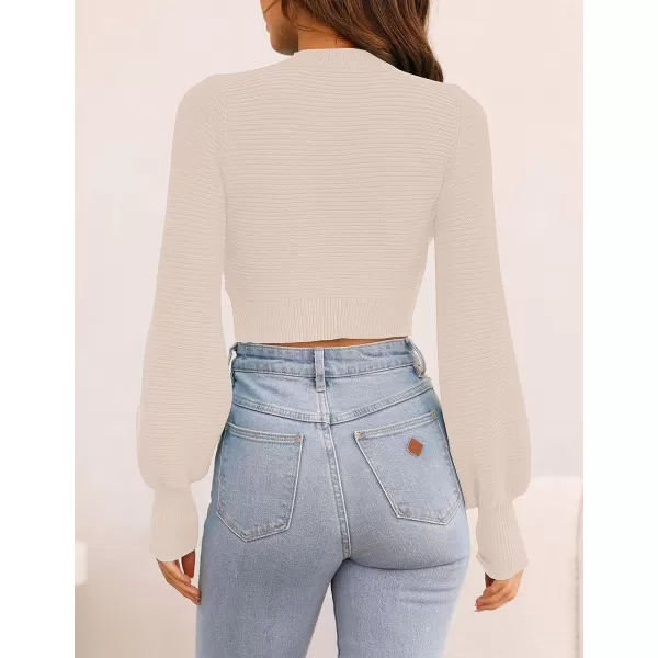 imageZESICA Womens Fall Mock Neck Cropped Sweater 2023 Long Sleeve Soft Ribbed Knit Pullover Jumper TopsSand
