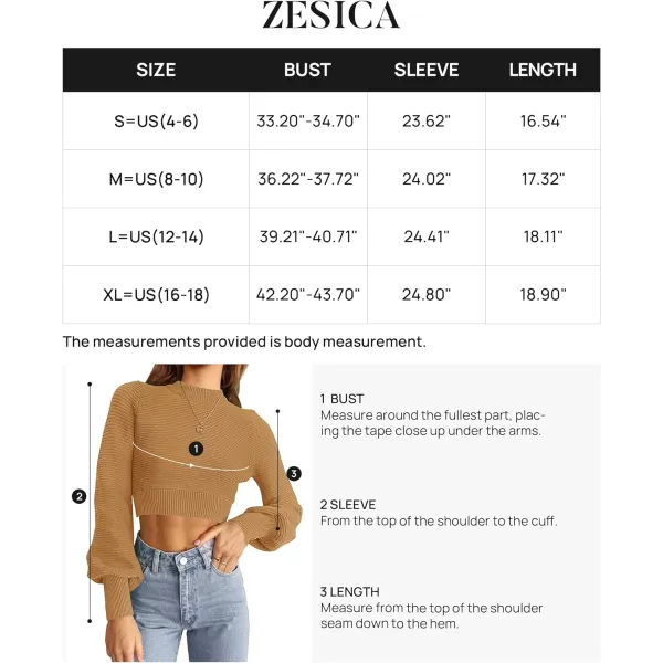 imageZESICA Womens Fall Mock Neck Cropped Sweater 2024 Long Sleeve Soft Ribbed Knit Pullover Jumper TopsCamel