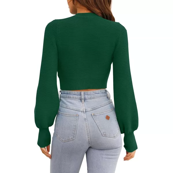 imageZESICA Womens Fall Mock Neck Cropped Sweater 2024 Long Sleeve Soft Ribbed Knit Pullover Jumper TopsDarkgreen