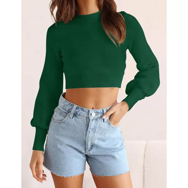 imageZESICA Womens Fall Mock Neck Cropped Sweater 2024 Long Sleeve Soft Ribbed Knit Pullover Jumper TopsDarkgreen