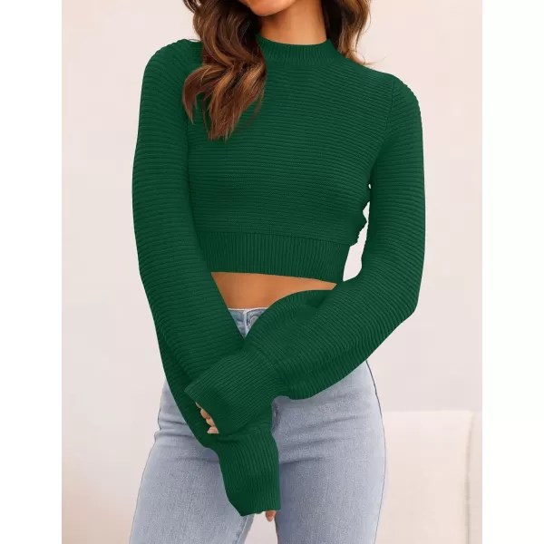 imageZESICA Womens Fall Mock Neck Cropped Sweater 2024 Long Sleeve Soft Ribbed Knit Pullover Jumper TopsDarkgreen