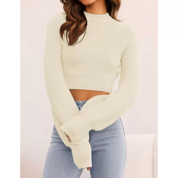 imageZESICA Womens Fall Mock Neck Cropped Sweater 2024 Long Sleeve Soft Ribbed Knit Pullover Jumper TopsIvory
