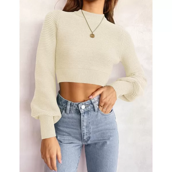 imageZESICA Womens Fall Mock Neck Cropped Sweater 2024 Long Sleeve Soft Ribbed Knit Pullover Jumper TopsIvory