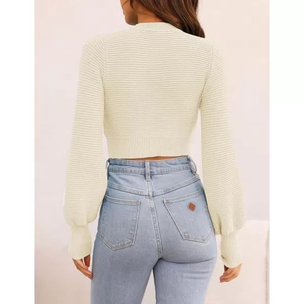 imageZESICA Womens Fall Mock Neck Cropped Sweater 2024 Long Sleeve Soft Ribbed Knit Pullover Jumper TopsIvory