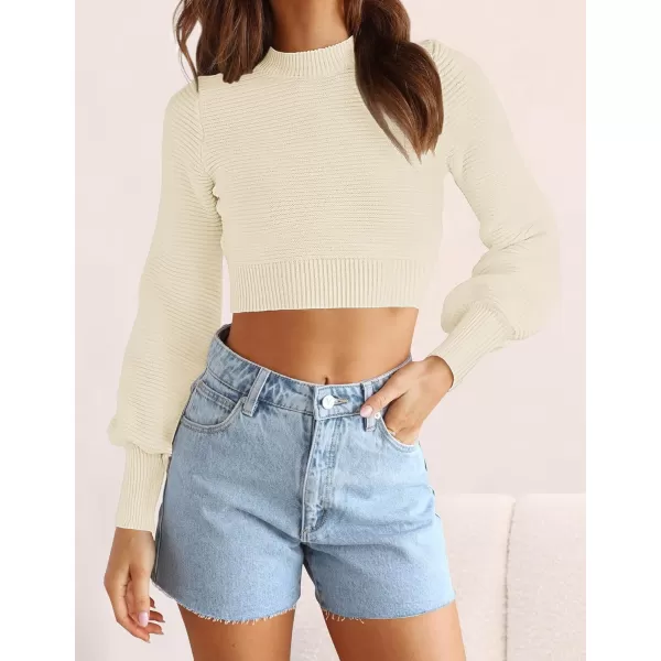 imageZESICA Womens Fall Mock Neck Cropped Sweater 2024 Long Sleeve Soft Ribbed Knit Pullover Jumper TopsIvory