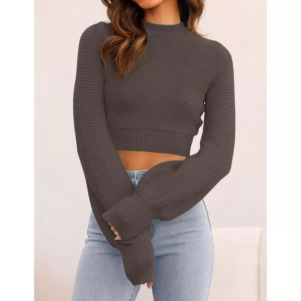 imageZESICA Womens Fall Mock Neck Cropped Sweater 2024 Long Sleeve Soft Ribbed Knit Pullover Jumper TopsNutmeg
