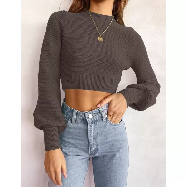 imageZESICA Womens Fall Mock Neck Cropped Sweater 2024 Long Sleeve Soft Ribbed Knit Pullover Jumper TopsNutmeg