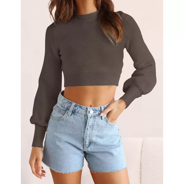 imageZESICA Womens Fall Mock Neck Cropped Sweater 2024 Long Sleeve Soft Ribbed Knit Pullover Jumper TopsNutmeg