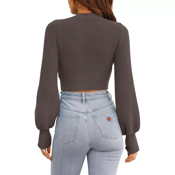 imageZESICA Womens Fall Mock Neck Cropped Sweater 2024 Long Sleeve Soft Ribbed Knit Pullover Jumper TopsNutmeg