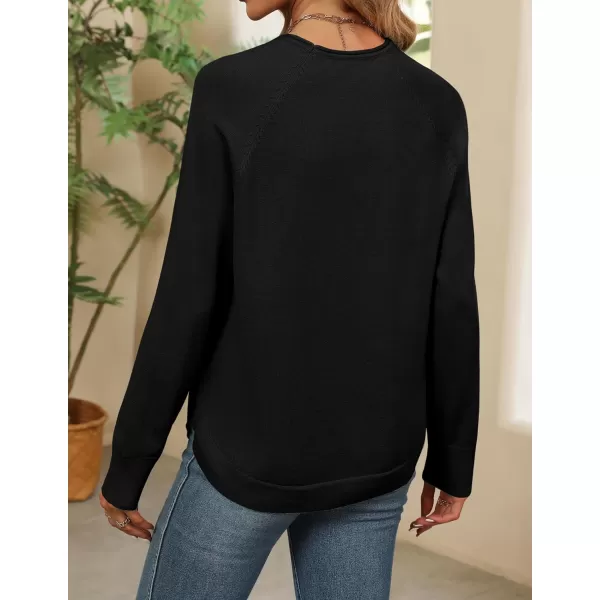 imageZESICA Womens Fall Oversized Crew Neck Sweater 2023 Long Sleeve Solid Color Casual Knitted Pullover Tunic TopsBlack