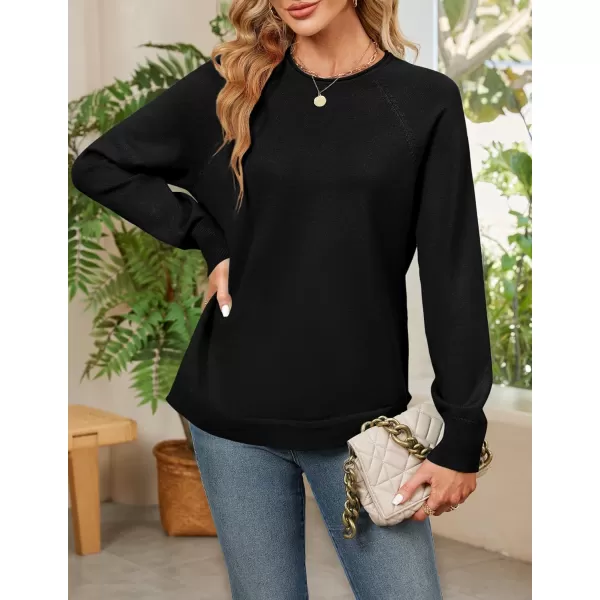 imageZESICA Womens Fall Oversized Crew Neck Sweater 2023 Long Sleeve Solid Color Casual Knitted Pullover Tunic TopsBlack