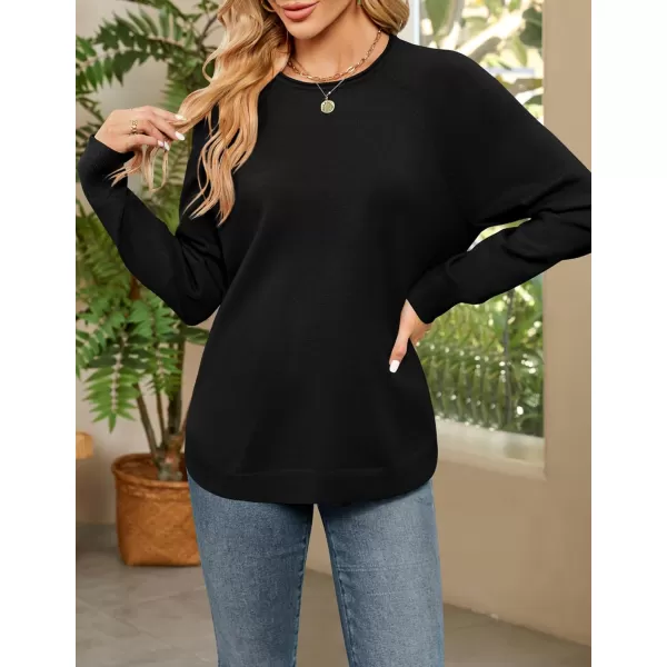 imageZESICA Womens Fall Oversized Crew Neck Sweater 2023 Long Sleeve Solid Color Casual Knitted Pullover Tunic TopsBlack