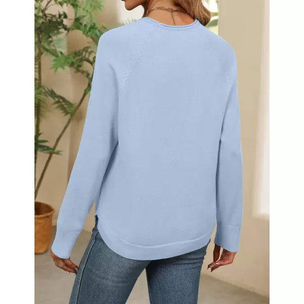 imageZESICA Womens Fall Oversized Crew Neck Sweater 2023 Long Sleeve Solid Color Casual Knitted Pullover Tunic TopsBlue