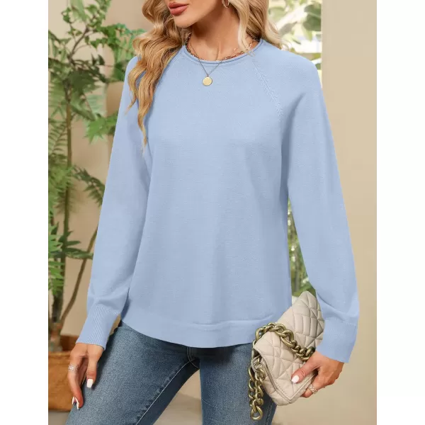 imageZESICA Womens Fall Oversized Crew Neck Sweater 2023 Long Sleeve Solid Color Casual Knitted Pullover Tunic TopsBlue