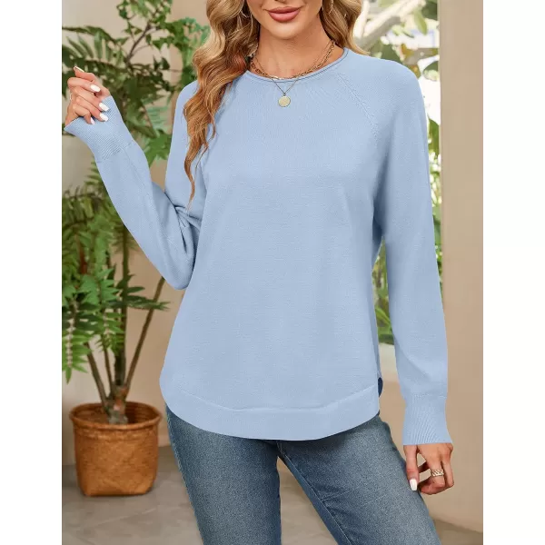 imageZESICA Womens Fall Oversized Crew Neck Sweater 2023 Long Sleeve Solid Color Casual Knitted Pullover Tunic TopsBlue