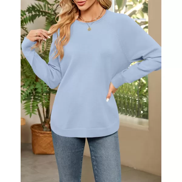 imageZESICA Womens Fall Oversized Crew Neck Sweater 2023 Long Sleeve Solid Color Casual Knitted Pullover Tunic TopsBlue
