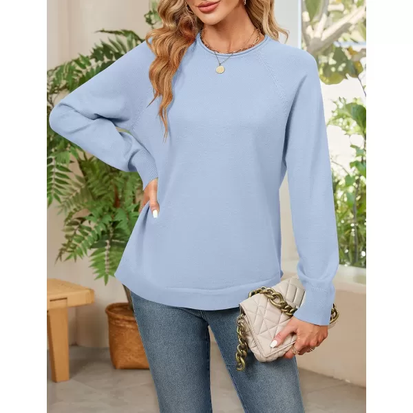 imageZESICA Womens Fall Oversized Crew Neck Sweater 2023 Long Sleeve Solid Color Casual Knitted Pullover Tunic TopsBlue