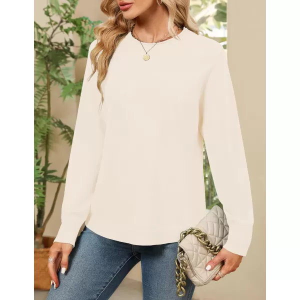 imageZESICA Womens Fall Oversized Crew Neck Sweater 2023 Long Sleeve Solid Color Casual Knitted Pullover Tunic TopsIvory