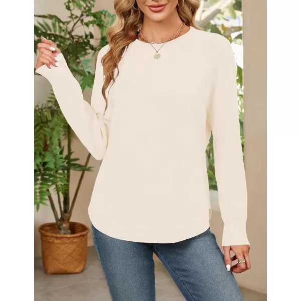 imageZESICA Womens Fall Oversized Crew Neck Sweater 2023 Long Sleeve Solid Color Casual Knitted Pullover Tunic TopsIvory