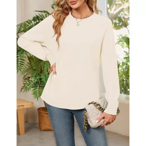 imageZESICA Womens Fall Oversized Crew Neck Sweater 2023 Long Sleeve Solid Color Casual Knitted Pullover Tunic TopsIvory