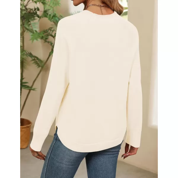 imageZESICA Womens Fall Oversized Crew Neck Sweater 2023 Long Sleeve Solid Color Casual Knitted Pullover Tunic TopsIvory