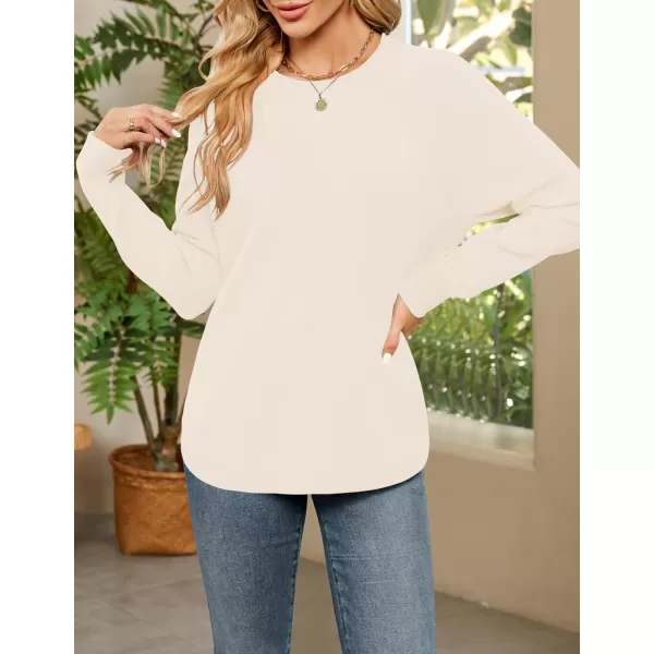 imageZESICA Womens Fall Oversized Crew Neck Sweater 2023 Long Sleeve Solid Color Casual Knitted Pullover Tunic TopsIvory