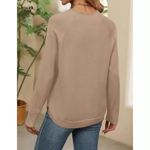imageZESICA Womens Fall Oversized Crew Neck Sweater 2023 Long Sleeve Solid Color Casual Knitted Pullover Tunic TopsKhaki