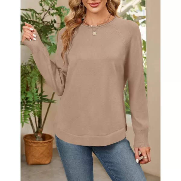 imageZESICA Womens Fall Oversized Crew Neck Sweater 2023 Long Sleeve Solid Color Casual Knitted Pullover Tunic TopsKhaki