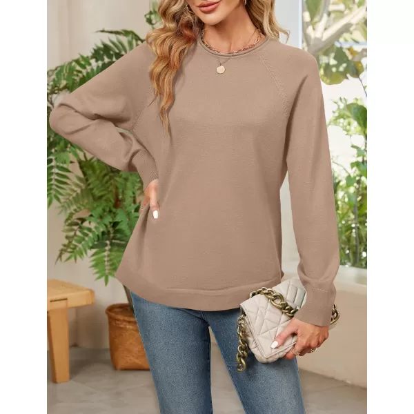 imageZESICA Womens Fall Oversized Crew Neck Sweater 2023 Long Sleeve Solid Color Casual Knitted Pullover Tunic TopsKhaki