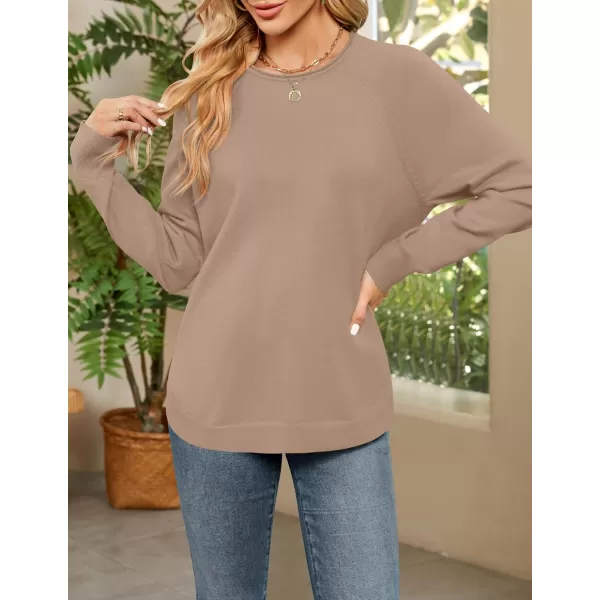 imageZESICA Womens Fall Oversized Crew Neck Sweater 2023 Long Sleeve Solid Color Casual Knitted Pullover Tunic TopsKhaki