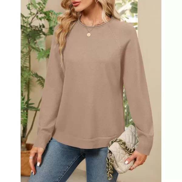 imageZESICA Womens Fall Oversized Crew Neck Sweater 2023 Long Sleeve Solid Color Casual Knitted Pullover Tunic TopsKhaki