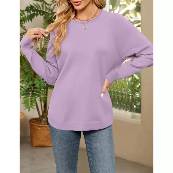 imageZESICA Womens Fall Oversized Crew Neck Sweater 2023 Long Sleeve Solid Color Casual Knitted Pullover Tunic TopsLavender