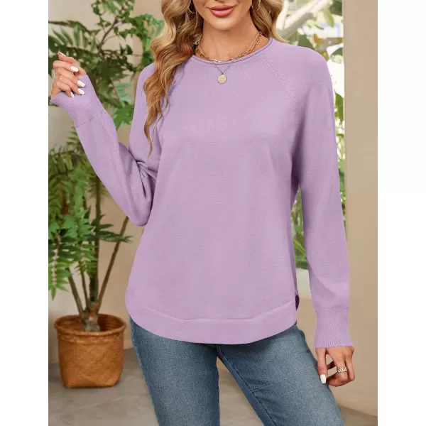 imageZESICA Womens Fall Oversized Crew Neck Sweater 2023 Long Sleeve Solid Color Casual Knitted Pullover Tunic TopsLavender