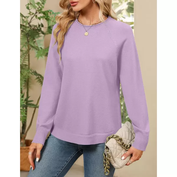 imageZESICA Womens Fall Oversized Crew Neck Sweater 2023 Long Sleeve Solid Color Casual Knitted Pullover Tunic TopsLavender