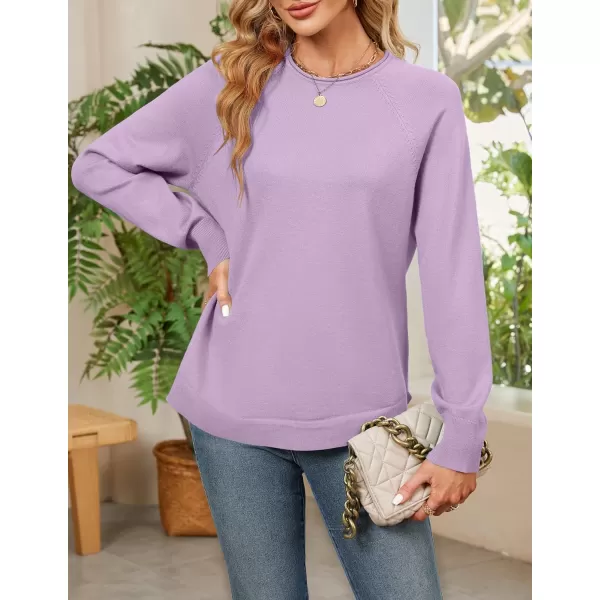imageZESICA Womens Fall Oversized Crew Neck Sweater 2023 Long Sleeve Solid Color Casual Knitted Pullover Tunic TopsLavender