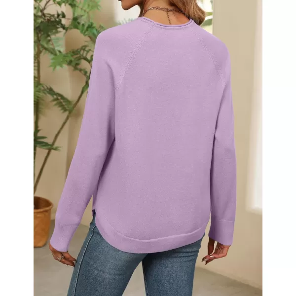 imageZESICA Womens Fall Oversized Crew Neck Sweater 2023 Long Sleeve Solid Color Casual Knitted Pullover Tunic TopsLavender