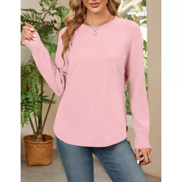 imageZESICA Womens Fall Oversized Crew Neck Sweater 2023 Long Sleeve Solid Color Casual Knitted Pullover Tunic TopsPink