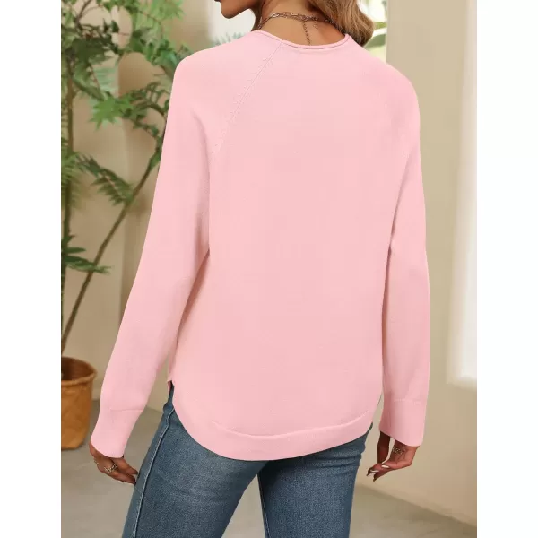 imageZESICA Womens Fall Oversized Crew Neck Sweater 2023 Long Sleeve Solid Color Casual Knitted Pullover Tunic TopsPink
